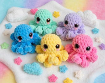 Mini Octopus Crochet Pattern, Amigurumi Octopus Tutorial, Plush Chenille No Sew Project, Cute Sea Animal DIY, Digital Download Pattern