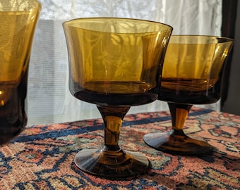 Amber Footed Champagne or Dessert Glasses - Set of Four