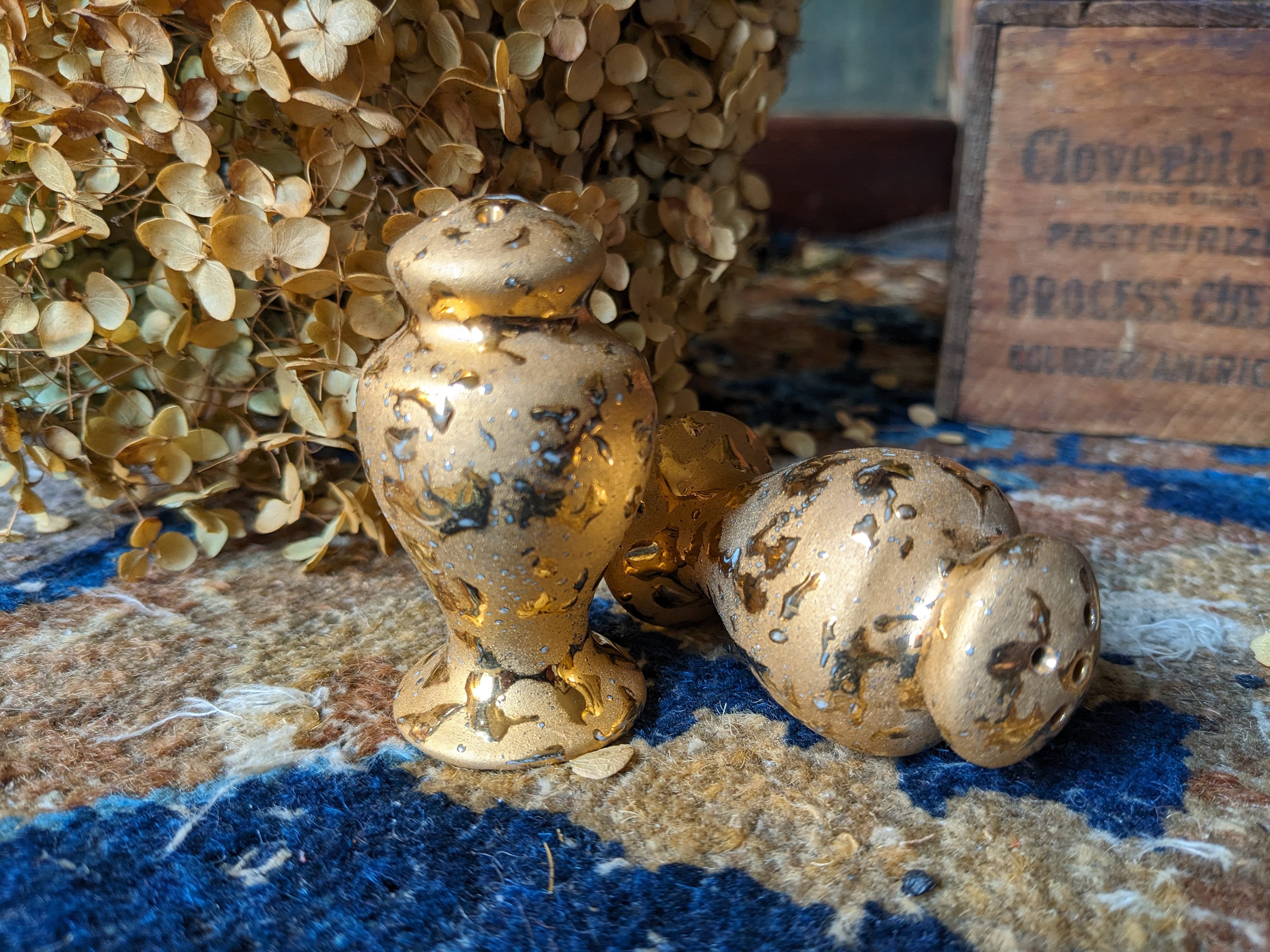 Set of Vintage Gold Salt and Pepper Shakers