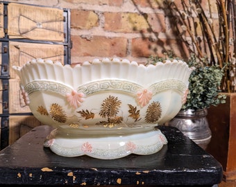 Antique Northwood Custard Glass Footed Serving Bowl