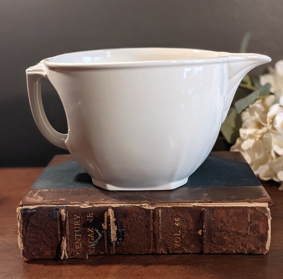 Vintage White Hall Pottery Ceramic Batter Bowl With Handle Etsy