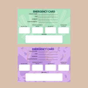 Bewerkbare noodcontactkaart | Afdrukbare ICE-kaart | Medische ID in portemonneeformaat | Digitale download | Kindveiligheidskaart