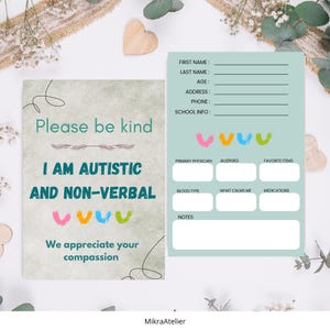 Afdrukbare noodkaart voor autisme – Autismebadge voor kind met ASS – Autistische kinder-ID-kaart voor kinderwagen en tas – Downloadbaar PDF-bestand