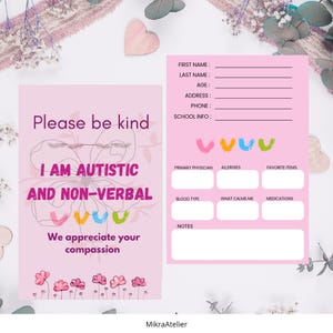 Carte d’urgence autisme à imprimer – Badge autisme enfant TSA – Carte identité enfant autiste poussette sac – Fichier PDF téléchargeable