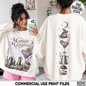 Midnattsmargaritas Halloween PNG, retrofilminspirerad design, tequila-skjorta för tjejkvällar, sublimering för nedladdning, spöksäsong fram och bak