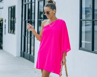 Fuchsia One Shoulder Dress