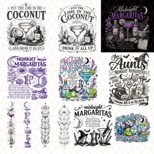 Midnattsmargarita png-paket, retro Halloween-film png, tequila för flickor png, läskig säsong png, Halloween-png, Halloween-png fram och bak