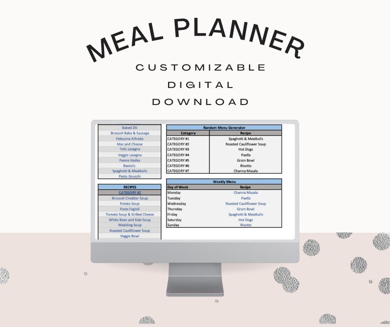 Weekly Meal Planner Printable - Excel - Etsy