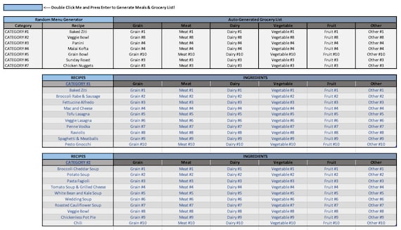 Random Meal and Grocery List Generator - Etsy