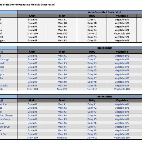 Zufälliger Essensplaner Excel | Wöchentliche Essensplanung Tabelle | Digitaler Mahlzeit Organizer