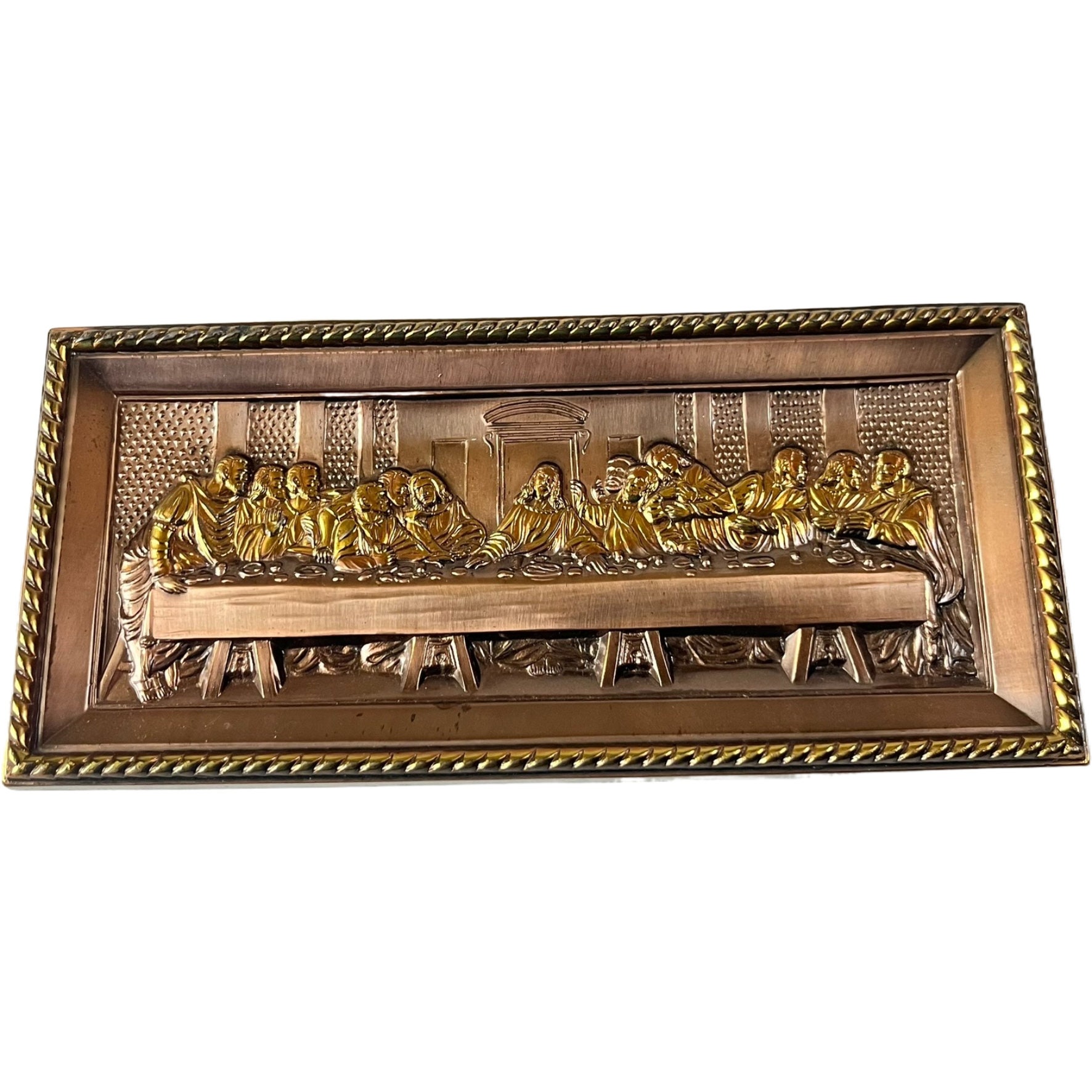 Vintage Metal Wall Plaque - The Last Supper Relief Art - Ornate Framed Christian Décor - Religious Home Accent