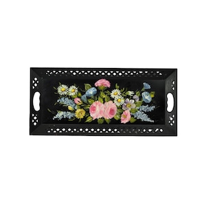 Listing Template for Floral Hand-Painted Black Metal Serving Tray