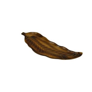 Mid-Century Ceramic Leaf-Shaped Serving Dish with Brown Glaze