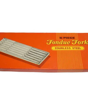 Vintage MCM 1960s 6-Piece Stainless Steel Fondue Fork Set in Original Box, Mid-Century Modern Fondue Utensils Made in Japan