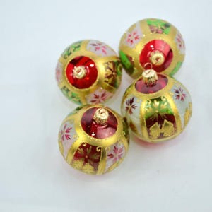 Set of 4 Kurt Adler Kringle Glass Christmas Ornaments – Hand-Painted Gold & Red