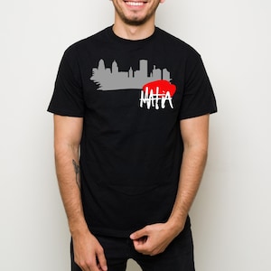 Buffalo Skyline ""MAFIA"" Logo Design | Mutige rote und graue Grafik für Kleidung, Drucke oder digitale Verwendung | ästhetik