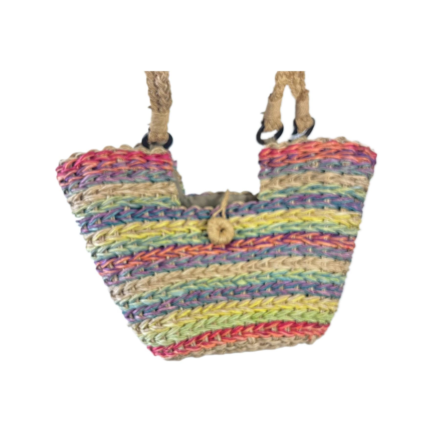 Sun N Sand Multi colored Woven Straw Bag With Button Closure Vibrant Woven Straw Beach Bag by Sun N Sand Etsy Ireland