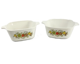 Vintage Corning Ware Spice of Life Casserole Dish Set, 1.5 Qt, French Spice Pattern, 1970s Kitchenware