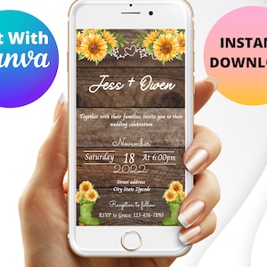 SUNFLOWER WEDDING INVITATION, Digital Invitation Template, Sunflower Wedding, Sunflower Wedding Invitation Template, Southern wedding, Evite