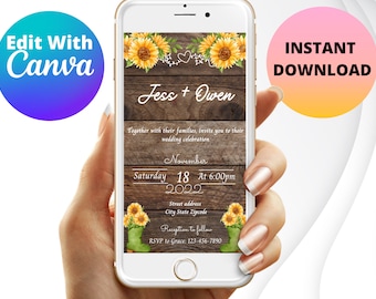 SUNFLOWER WEDDING INVITATION, Digital Invitation Template, Sunflower Wedding, Sunflower Wedding Invitation Template, Southern wedding, Evite