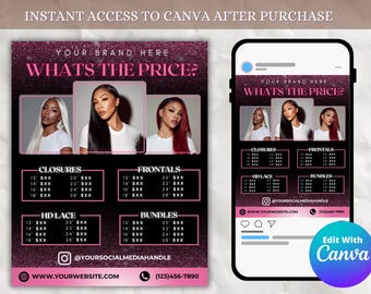 Editable Price List Template – Hair, Nail, Braid  Salon Pricing Guide for Instagram, Beauty Price Sheet, Hair Flyer & Price Tags