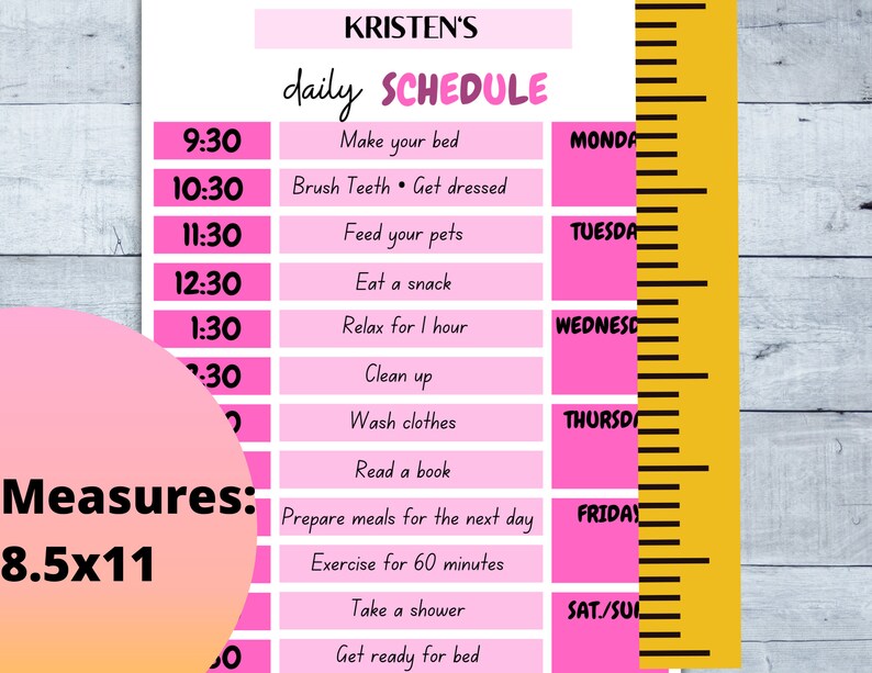 PINK DAILY SCHEDULE, Editable, Pdf, Printable, Chore Chart, Schedule ...