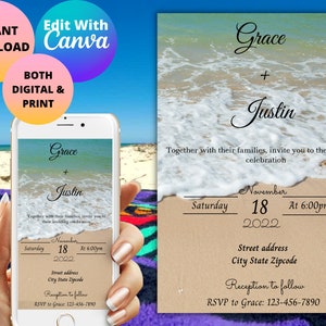 BEACH WEDDING INVITATION Bundle,  digital wedding invitation,  Beach Wedding Invitation Template, Electronic Wedding Invitation Template