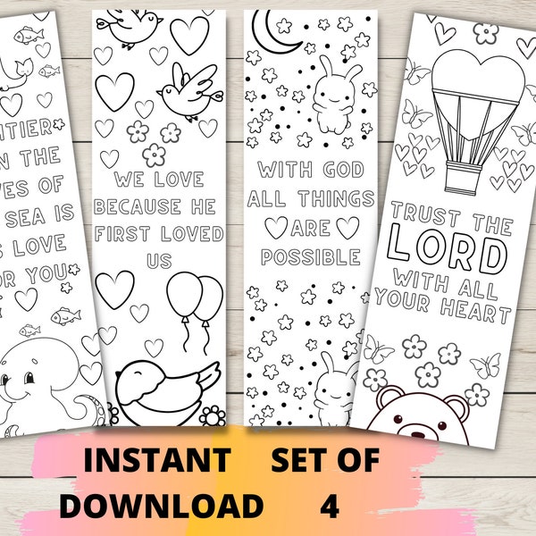 CHRISTIAN PRINTABLE BOOKMARKS, Color Your Own Bookmarks Bible Journaling Illustrated Faith, Scripture Digital Printable Christian, Kids