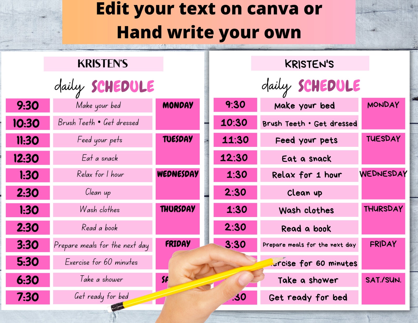 PINK DAILY SCHEDULE, Editable, Pdf, Printable, Chore Chart, Schedule ...