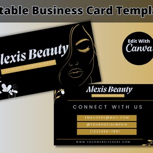 Black Blue and Gold Editable Beauty Business Card Template for Nail, Lash, Hair, Esthetician & Cosmetology | Canva Business Cards