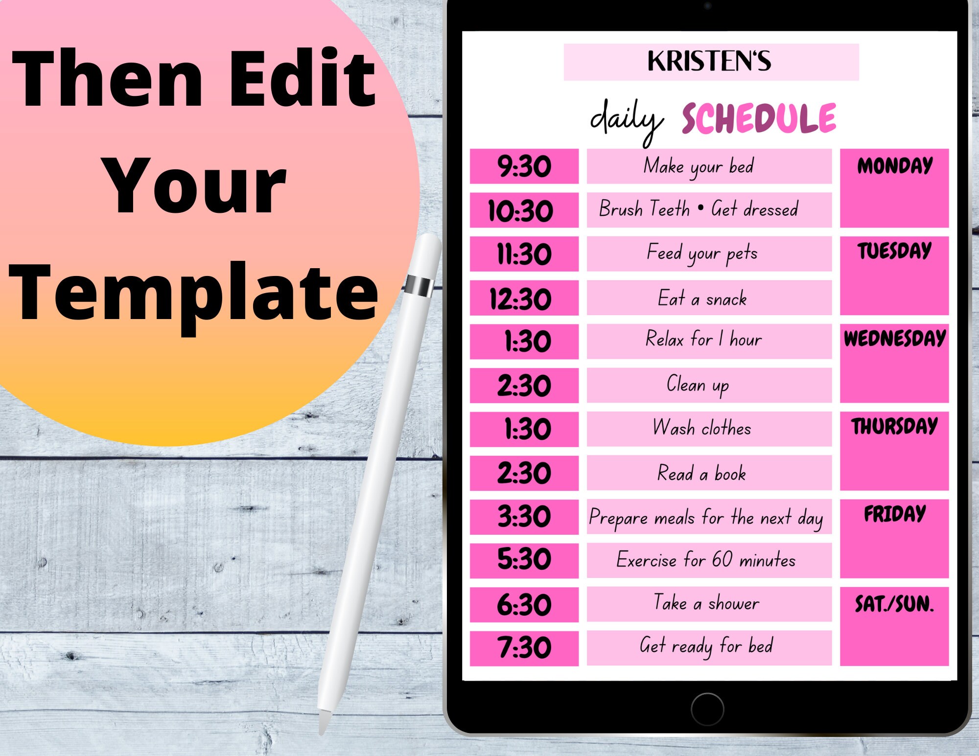 PINK DAILY SCHEDULE, Editable, Pdf, Printable, Chore Chart, Schedule ...
