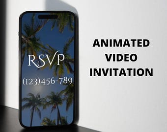 VIDEO BEACH WEDDING Invitation,  digital wedding invitation,  Beach Wedding Invitation Template, Destination Wedding Invitation , Editable