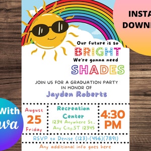 Kindergarten Graduation Invitation, Preschool Pre K Graduation Ceremony Invite, Colorful, kids, your invited to, PRINTABLE EDITABLE TEMPLATE
