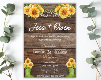 SUNFLOWER WEDDING INVITATION template, Rustic Sunflower wedding, country wedding, southern wedding, printable card invite, yellow wedding