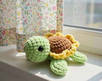 Sunflower Turtle Crochet Pattern PDF, Cute Amigurumi Turtle Plush with Floral Shell, Easy DIY Handmade Gift