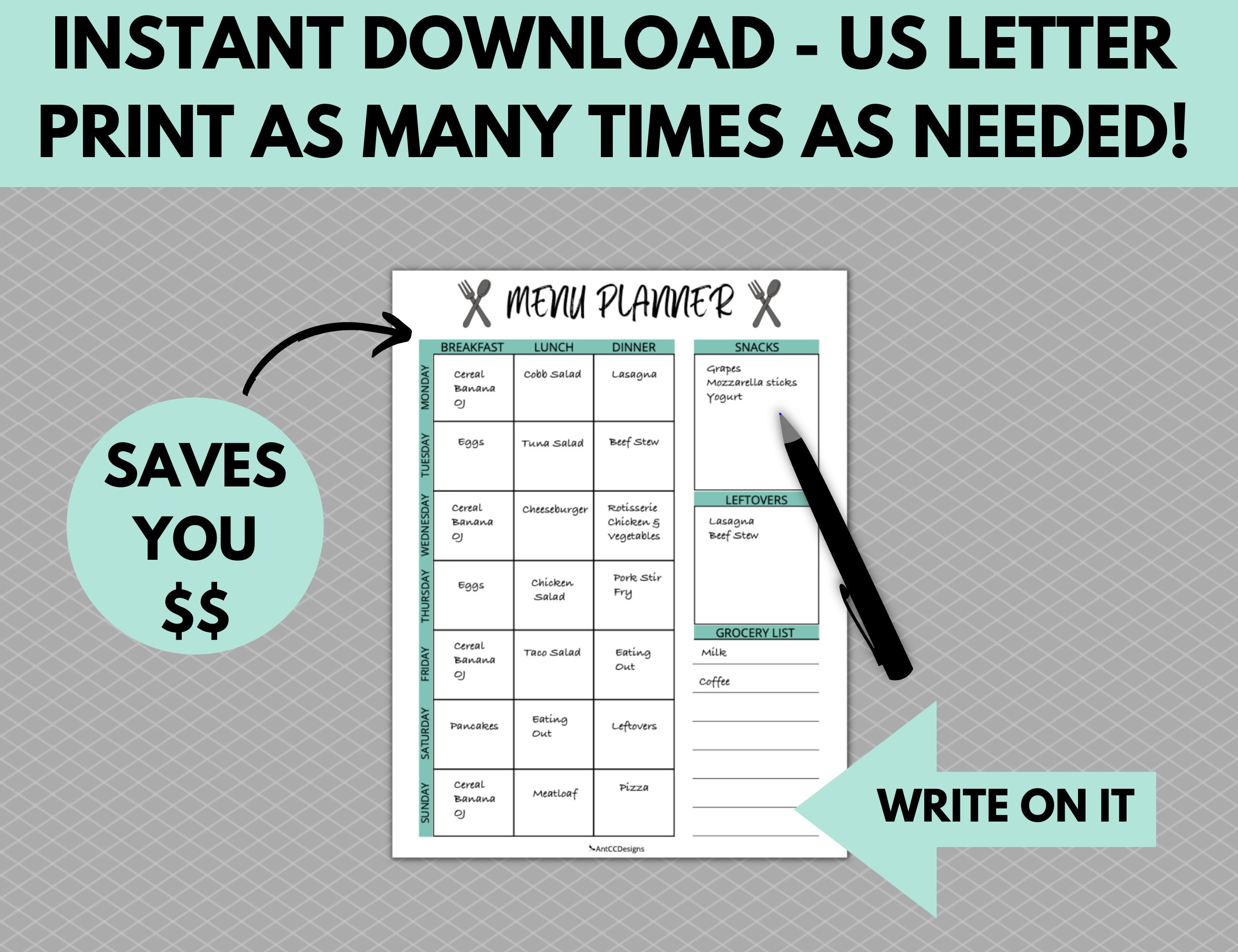 Printable Weekly Meal Planner Fillable Meal Planner PDF Food Tracker ...