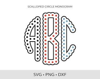 Scalloped Dotted Circle Monogram SVG: Layered Cut Files (Digital Download)