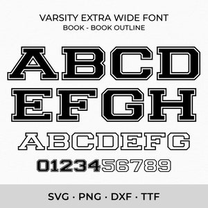 Varsity Font SVG TTF Extra Wide Book, College Font Svg Sports Font Svg School Font Svg, Digital Download SVG Fonts, Outline Letters