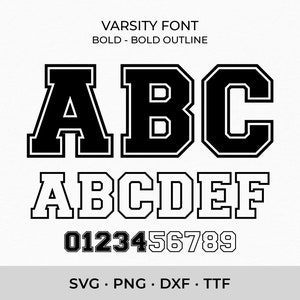 Varsity Font SVG TTF Bold, College Font Svg Sports Font Svg School Font Svg, Digital Download SVG Fonts, Outline Letters