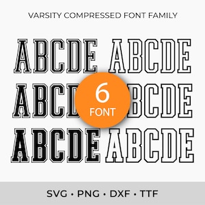 Pacote de fontes compactadas Varsity Font SVG TTF, fonte universitária Svg, fonte esportiva Svg, fonte escolar Svg, download digital, fontes SVG, letras de contorno