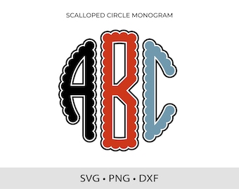 Scalloped Circle Monogram SVG: Split Alphabet Cut Files (Digital Download)