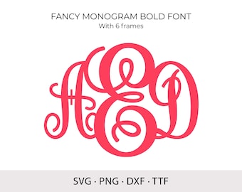 Monogram Font SVG TTF Fancy Monogram Font Silhouette Script Monogram Split Alphabet Cut Files for Cricut Svg Vine Monogram Font