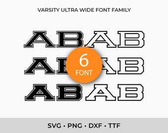 Varsity Font Bundle: Ultra Wide TTF Fonts, Outline Letters (Digital Download)
