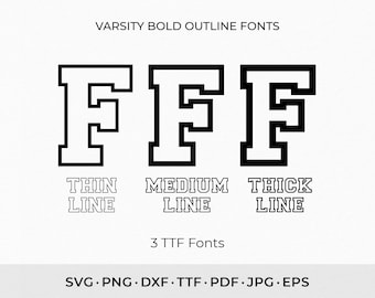 Varsity Font SVG PNG TTF, College Font Svg, Sport Font, School Font, Varsity Bold Outline Font, Football Font, Installable font