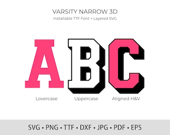 Shadow Varsity Font SVG, Layered 3D Letters (TTF, PNG)