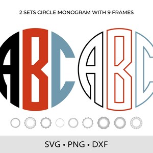 Circle Monogram SVG DXF PNG Split Letters Alphabet Cut Files for Cricut Monogram Frame