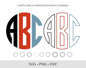 Monograma circular SVG DXF PNG Letras divididas Archivos de corte del alfabeto para marco de monograma de Cricut