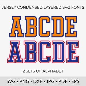Jersey gecondenseerde gelaagde lettertype SVG College Letters, College lettertype Svg, Varsity Svg-lettertype, Jersey Numbers Svg, Cricut Cut-bestanden, smal lettertype