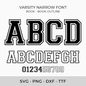 Varsity lettertype SVG TTF smal boek, College lettertype Svg sport lettertype Svg School lettertype Svg, digitale download SVG lettertypen, overzichtsbrieven