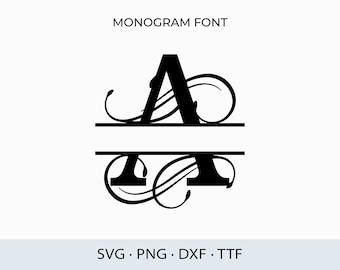 Split Letter Monogram Font (svg, png, dxf, ttf) (Digital Download)